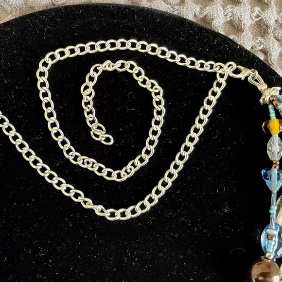 beautiful beaded 5 strand necklace in blues and brown - Picture 2 of 5